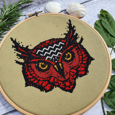 Red Owl Digital Cross Stitch Pattern