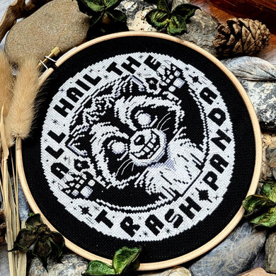 All Hail the Trash Panda Cross Stitch Hoop Kit Seven Inches