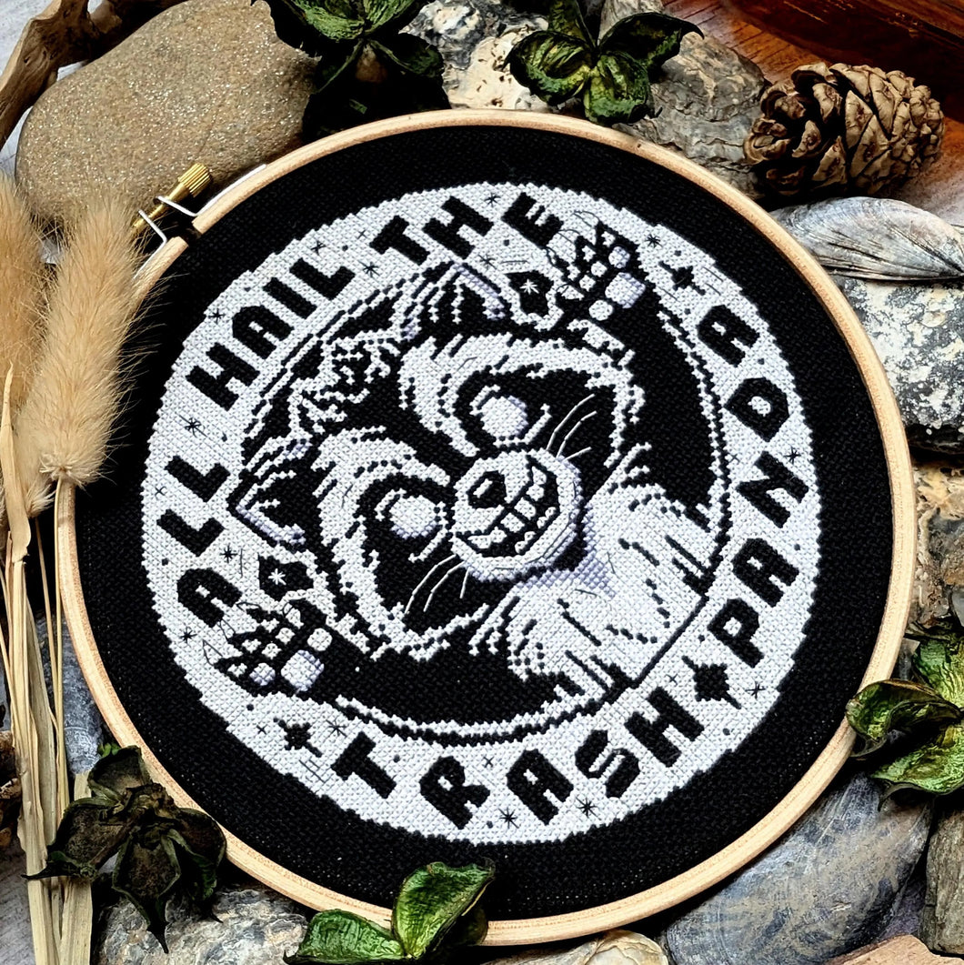All Hail the Trash Panda Cross Stitch Hoop Kit Seven Inches