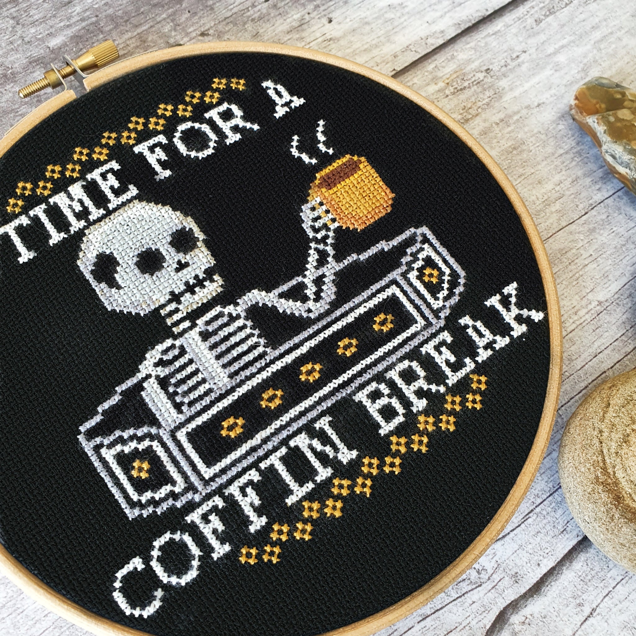Coffin Break Cross Stitch Hoop Kit Six Inches – pyrodogpins
